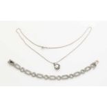 Silver necklace and bracelet, 835/000, round venetian necklace with round pendant with pearl and a