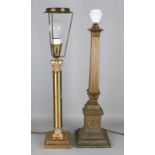 Two old brass lamp feet. Greek columns. Second half of the 20th century. Size: 62 - 63 cm. In good