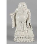 19th - 20th Century Chinese porcelain Hotei statue. Laughing buddha. White crackle glaze. Size: H 29