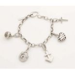 Silver charm bracelet, 925/000, Brand Jette "with 5 heavy charms, about 42 grams, closure of lamb