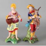 Two old German Sitzendorf porcelain figures. 'Hand-malted AH' 20th Century. In Art Nouveau colors.