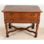 Oak Baroque-style chest of drawers with star legs and two drawers. Circa 1920. Size: 80 x 97 x 54