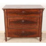 German antique Louis Philippe chest of drawers. Circa 1870. Veneer sheet slightly damaged. Size: