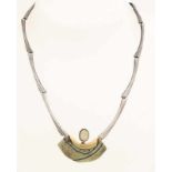 Silver choker, 835/000, with labradorite. Choker with a half moon shaped piece in the middle, partly