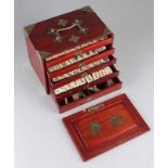 Ancient Chinese Mahjong game with legs playing pieces. In wooden box. 20th century. Size: 17 x 24