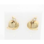 Yellow gold ear studs, 585/000 with diamond. Heart shaped ear studs with a marquis shaped part at