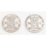 Twice 2½ silver guilders. Both 1845. Willem II. Zweieinhalb Silber Gulden. Beide 1845. Willem II.