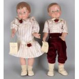 Two old German turtle dolls with articulated bodies and clothes. Liselotte and Bebi bub. Limited