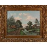 HM Horrix. 1845-1923. Farm on stream with cattle. Oil paint on linen. Size: 67 x 50 cm. In good