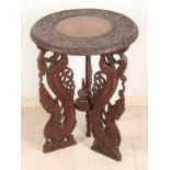 Antique Indonesian teak carved dragon table. Circa 1920. Size: 62 x 46 cm ø. In good condition.