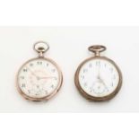 Two silver pocket watches, 800/000, both with pink edges and machining on the back. ø47 mm. Zwei