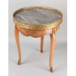 French walnut small side table with drawer, marble top and brass. 20th century. Size: 50 x 40 cm