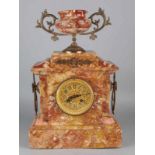 Antique French marble pendulum with eight-day movement, half hourly and spring garland. Chips
