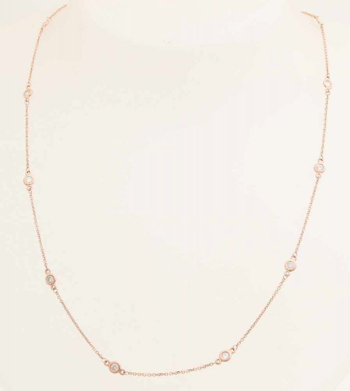 Red gold choker, 585/000, with diamonds. Diamond by the yard ". Fine red gold anchor necklace set