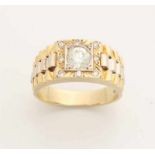 Large yellow gold men's ring, 585/000, with a diamond. Wide men's ring at the top with a switching