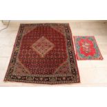 Old Persian rug, sand-colored, brown-gray-black-creme, floral. Size: 180 x 118 cm. And small