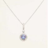 White gold pendant, 585/000, with sapphire and diamonds. Fine anchor necklace with a round pendant