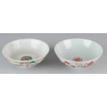 Two large 19th century Chinese porcelain bowls with floor mark. Consisting of: Family Verte,