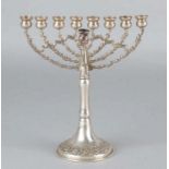 Small Hanukkah candlestick, 835/000, on round base with flower decoration. Enen 9 light