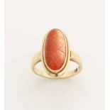 Yellow gold ring, 585/000, with reddish brown shiny stone. 16x8mm, in a smooth edge. ø 51 about 5