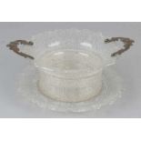 Special 3-piece wet fruit bowl made from ice crystal. Bowl with acular-shaped edges with silver