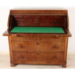 Dutch mahogany cylinder secretaire with original wooden buttons and pull-out leaf. Circa 1800. Size: