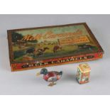 Three times antique look. Lithographed. Consisting of: Sample Droste Cocoa. Mechanical toy