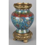 Antique 19th century Japanese cloisonne vase with bronze frames and floral decors. Size: 29 cm. In