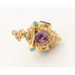 Special yellow gold pendant, 750/000, with amethyst and turquoise. lantern shaped pendant with