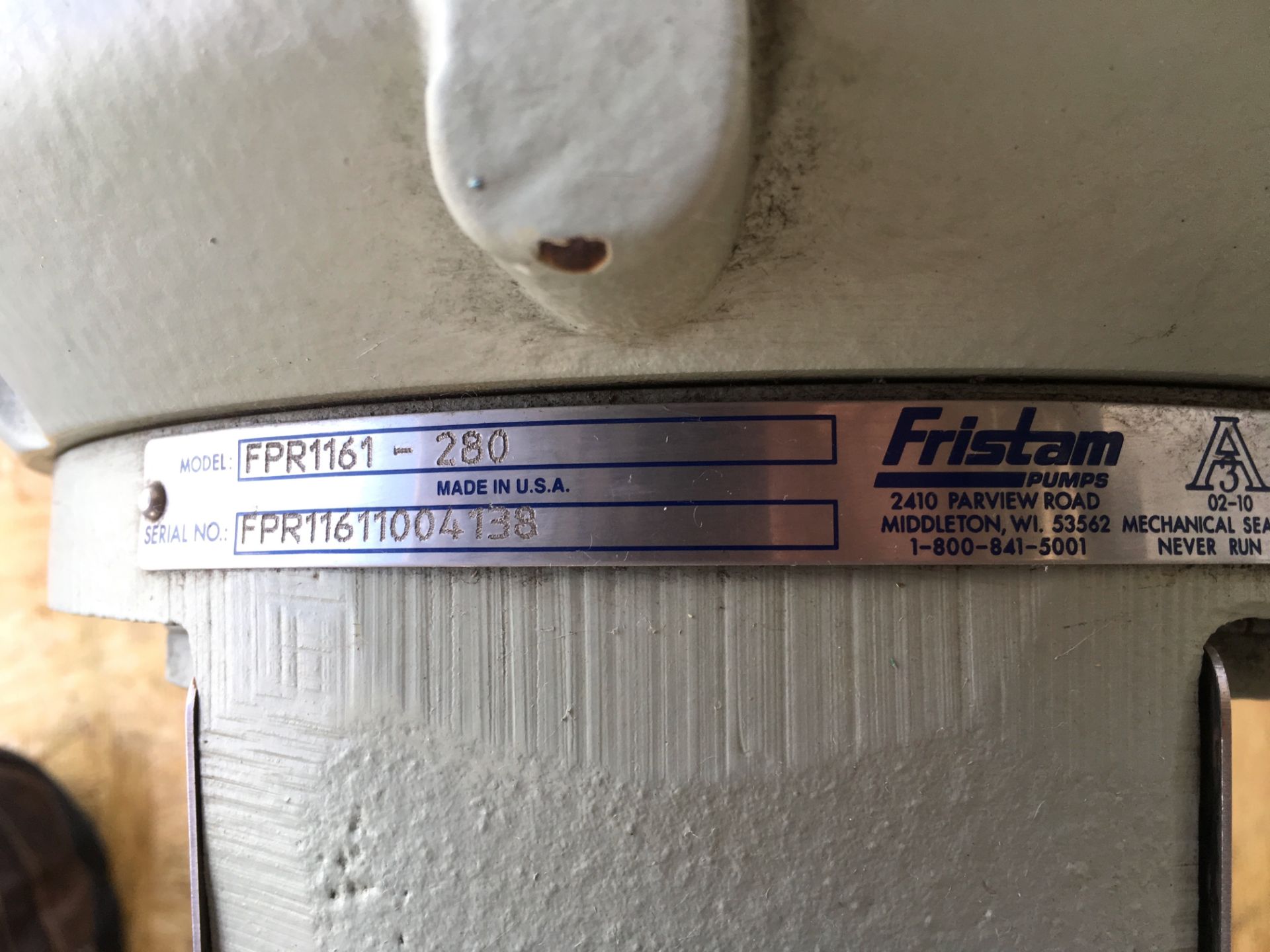 Fristam Centrifugal Pump; Model: FPR1161-280, Serial: FPR11611004138, Year: 2010 Baldor 15 HP, 3. - Image 4 of 7