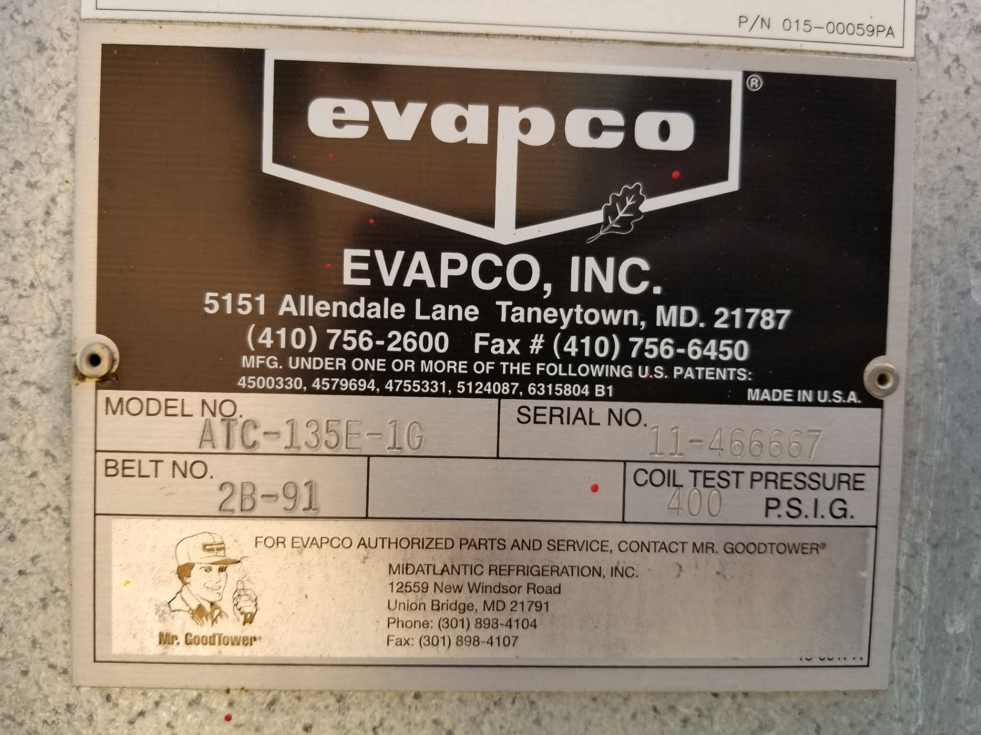 Evapco Evaporative Condensers Model: ATC-135E-1G Serial: 11-466667, Year: 2011 96 Ton, Two 3 HP Fans - Image 2 of 3