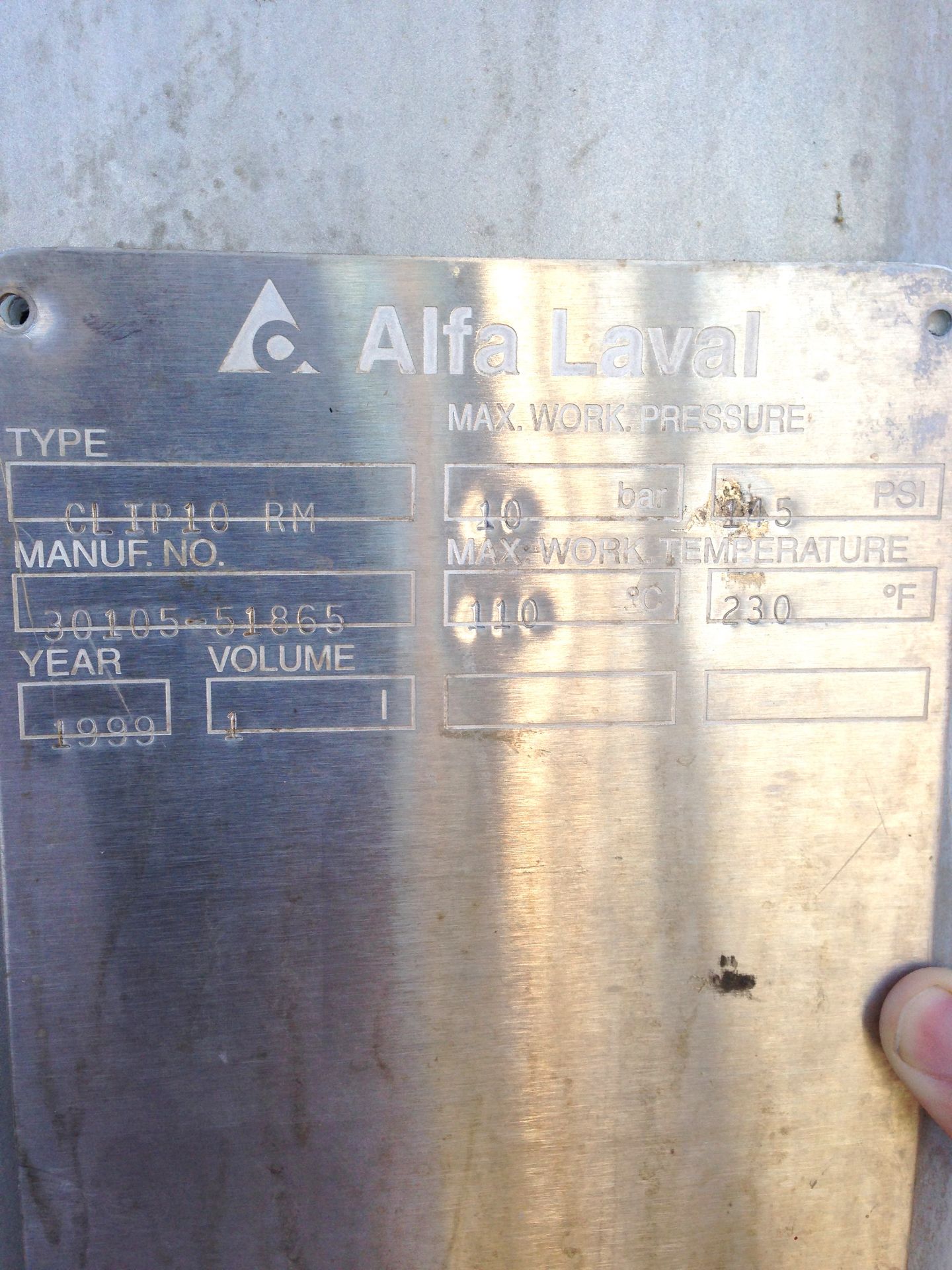 Alfa Laval Clip 10 Plate Heat Exchanger Model: Clip 10 RM Serial: 30105-51865 Year: 1999 Stainless - Image 2 of 5