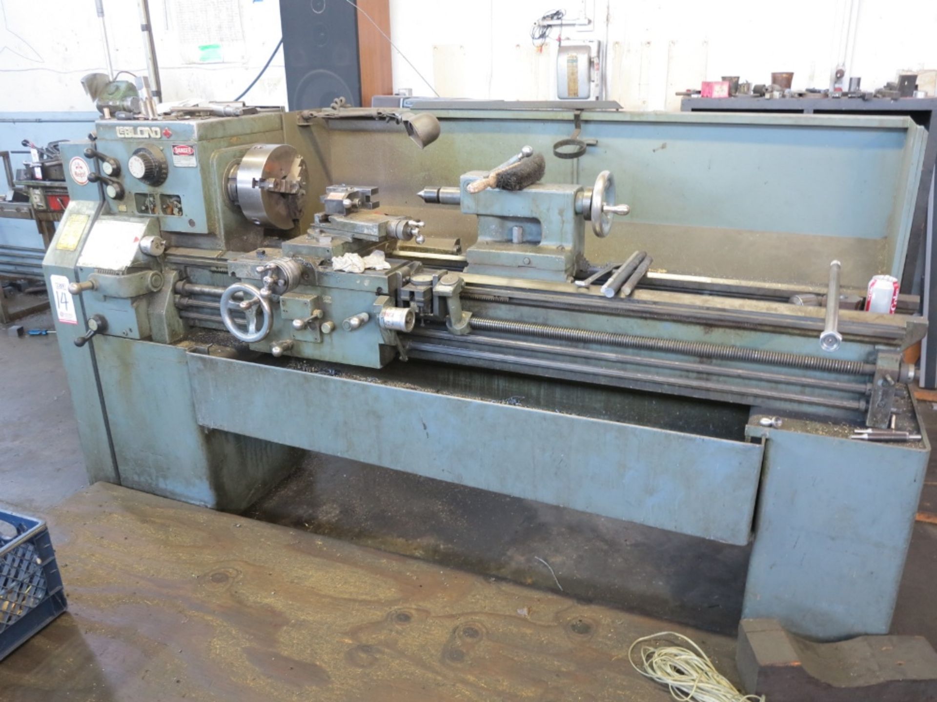 LEBLOND LATHE, 15" X 50" CC, 3 JAW CHUCK, S/N 100536 CHIP TRAY, S/N 100-5-6-627 - Image 2 of 3