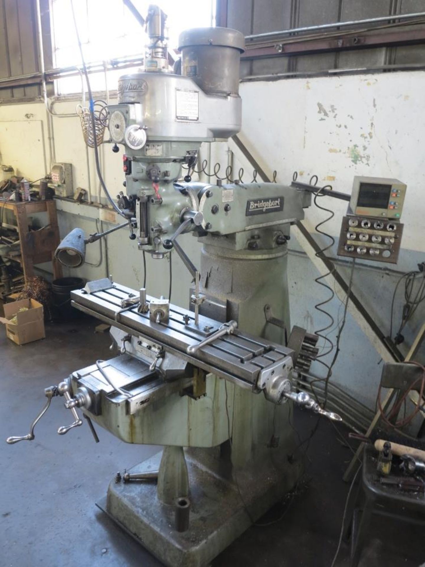 BRIDGEPORT VERTICAL MILL, 9” X 42” TABLE, MITUTOYO 2-AXIS PRO, VARIABLE SPEED POWER DRAW BAR, S/N - Image 2 of 2