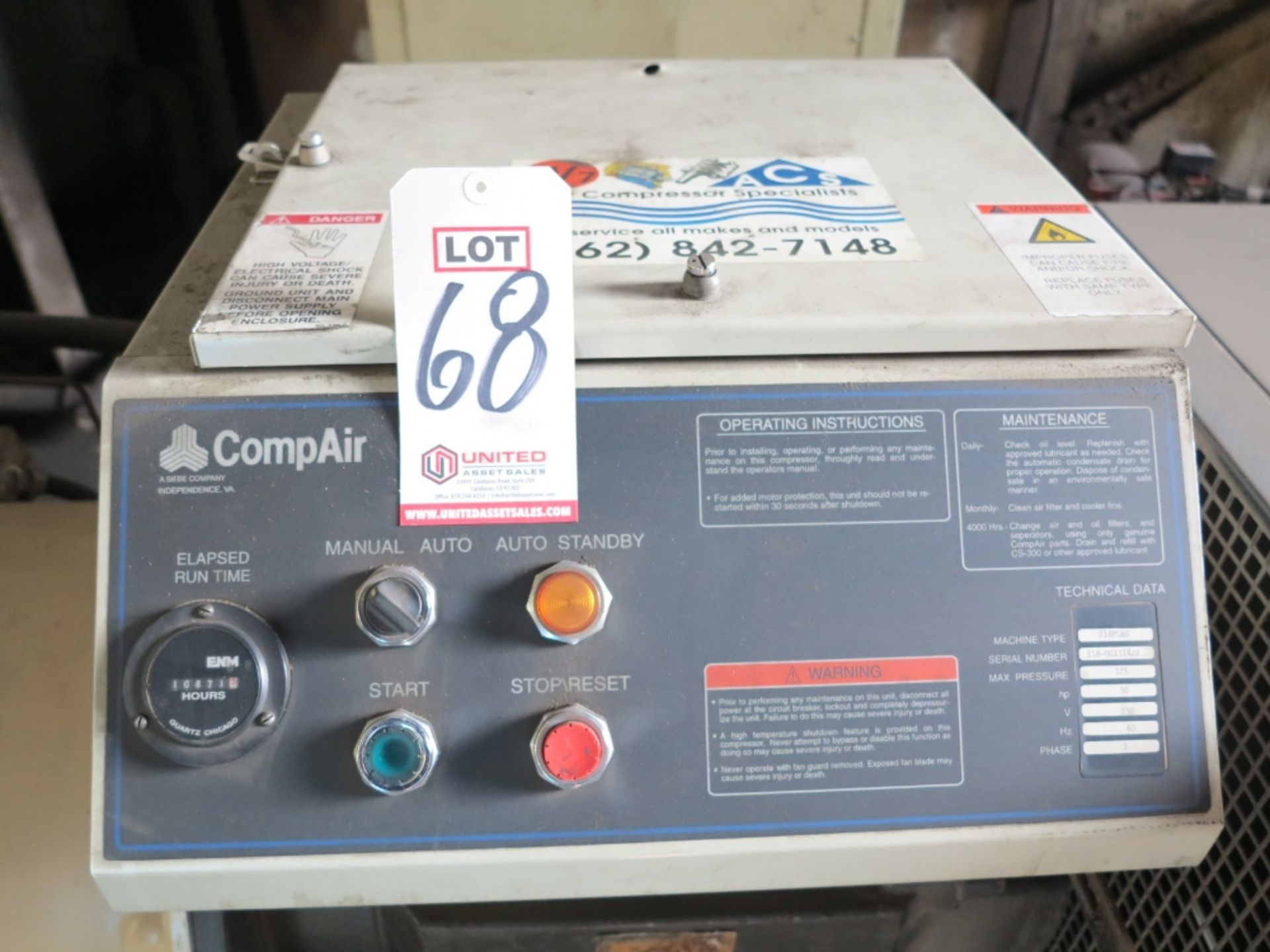 COMPAIR ROTARY SCREW TYPE AIR COMPRESSOR, S/N 128-001314/A (LATE PICKUP 3-30-18) - Image 3 of 3