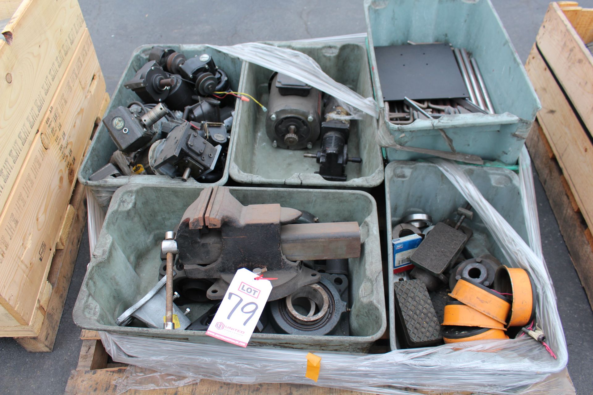 PALLET OF BEARINGS, VISE AND PARTS