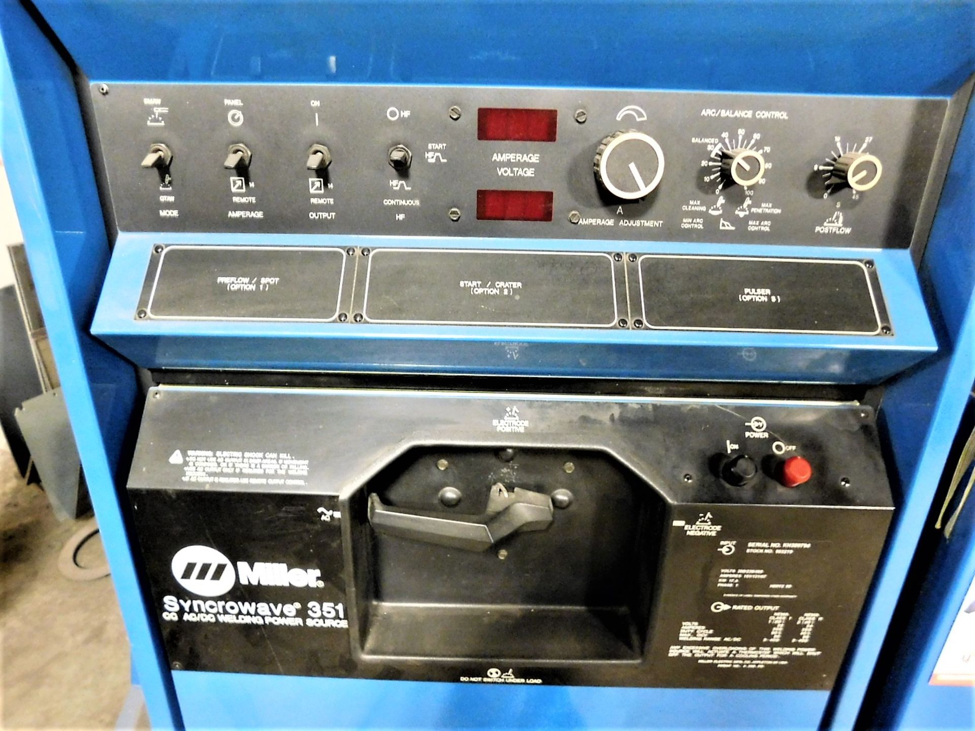 MILLER SYNCROWAVE 351 AC/DC WELDING POWER SOURCE, STOCK NO. 903219, S/N KH309794, W/ BERNARD WATER - Image 2 of 6