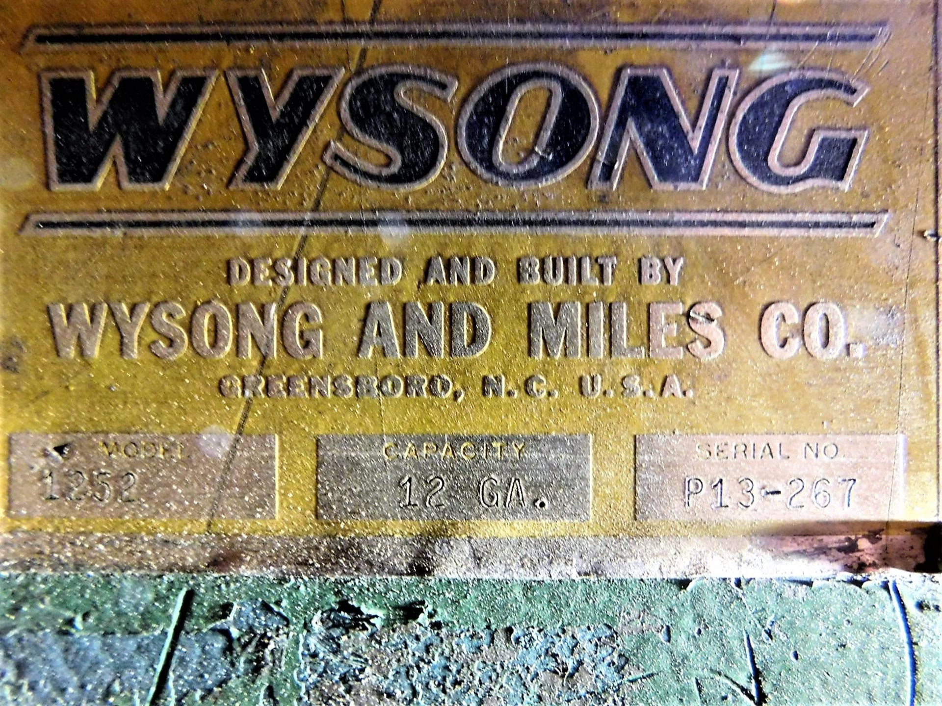 WYSONG POWER SHEAR, MODEL 1252, CAPACITY 12 GA. X 52", FRONT SUPPORTS, REAR OPERATED MANUAL - Image 6 of 6