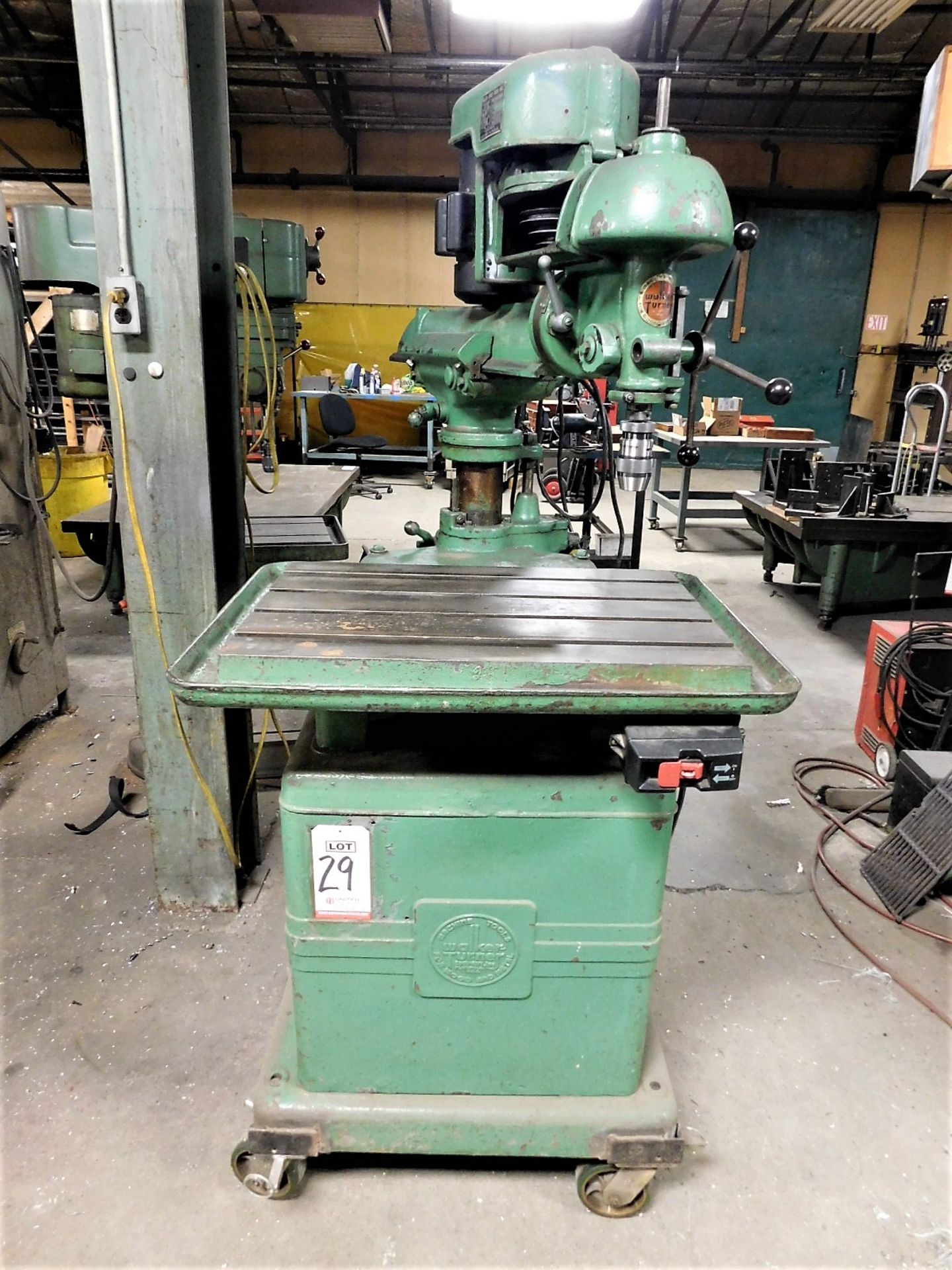 WALKER-TURNER RADIAL DRILL, FLOOR MODEL ON HEAVY DUTY LOCKING CASTERS, W/ ACCUPRO SPEED CHUCK