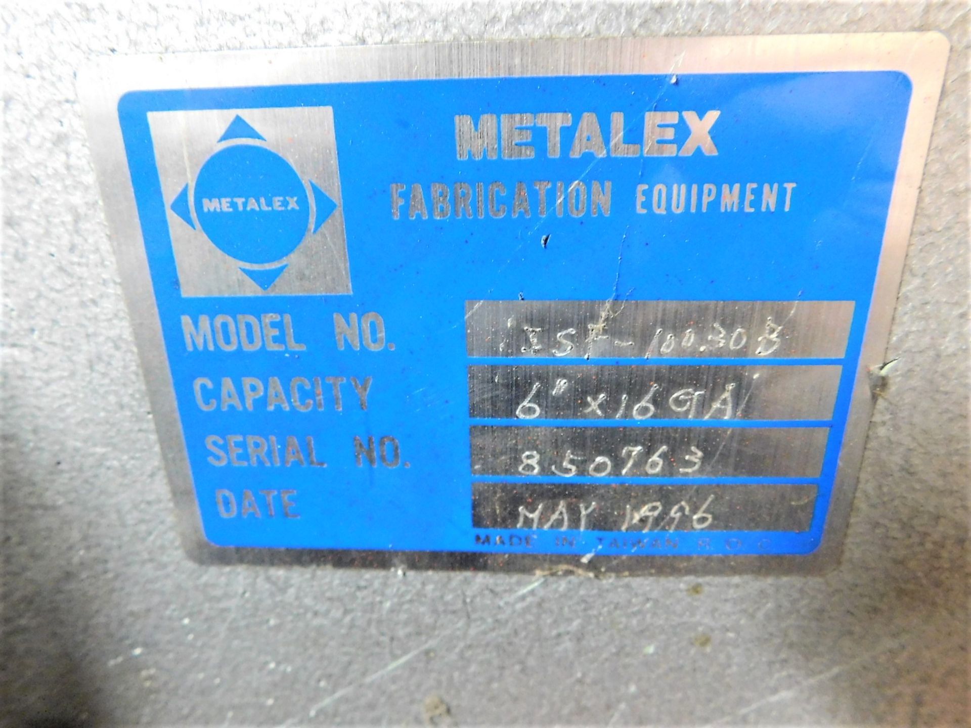 METALEX HAND NOTCHER, MODEL ISF-10030B, CAPACITY: 6" X 16 GA., 1996, S/N 850763 - Image 4 of 5