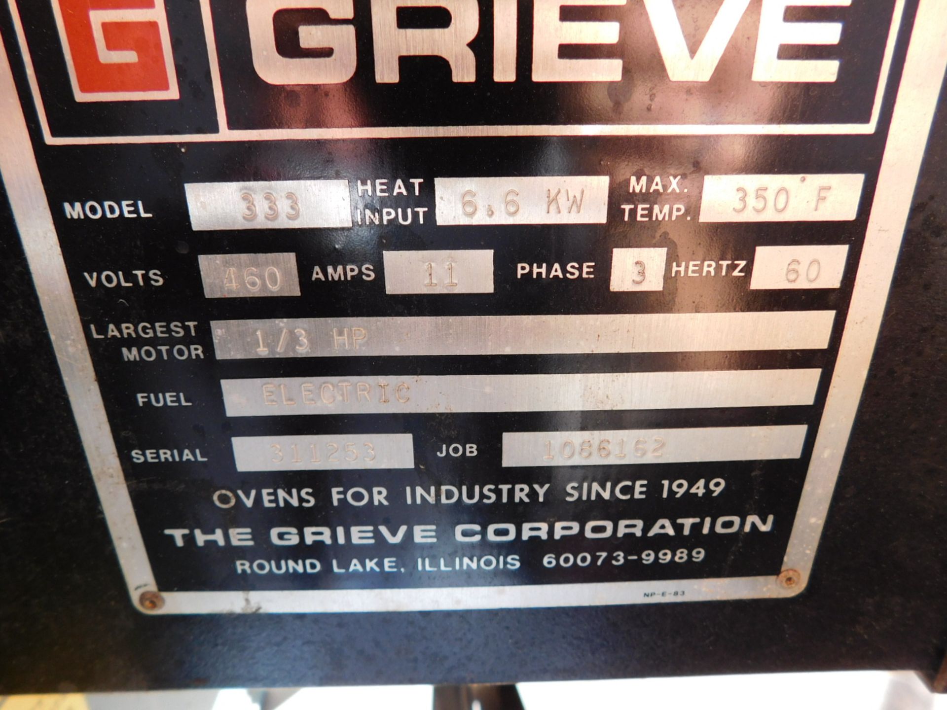 GRIEVE MODEL 333 OVEN, ELECTRIC, 350°F, S/N 311253 - Image 3 of 4