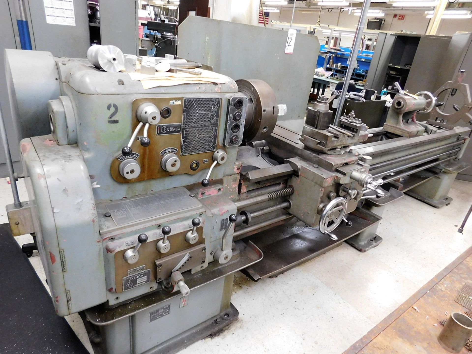 TARNOW LATHE, MODEL TUJ, 48 X 2500, S/N 3725, TAILSTOCK, STEADY REST, (2) EXTRA CHUCKS AND TOOLING