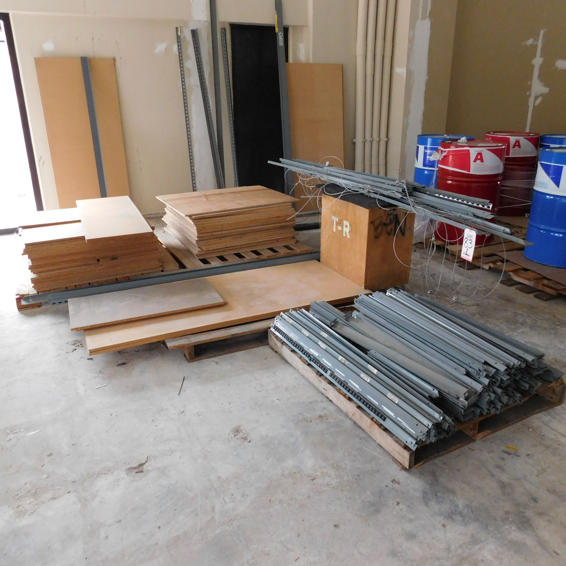 DISASSEMBLED STEEL AND PARTICLEBOARD SHELVING