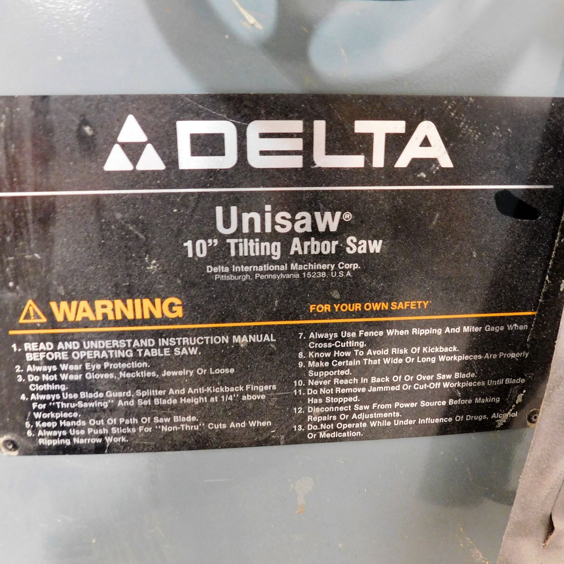 DELTA UNISAW, 10" TILTING ARBOR TABLE SAW, CAT. NO. 34-806, S/N 94B96621 - Image 2 of 2