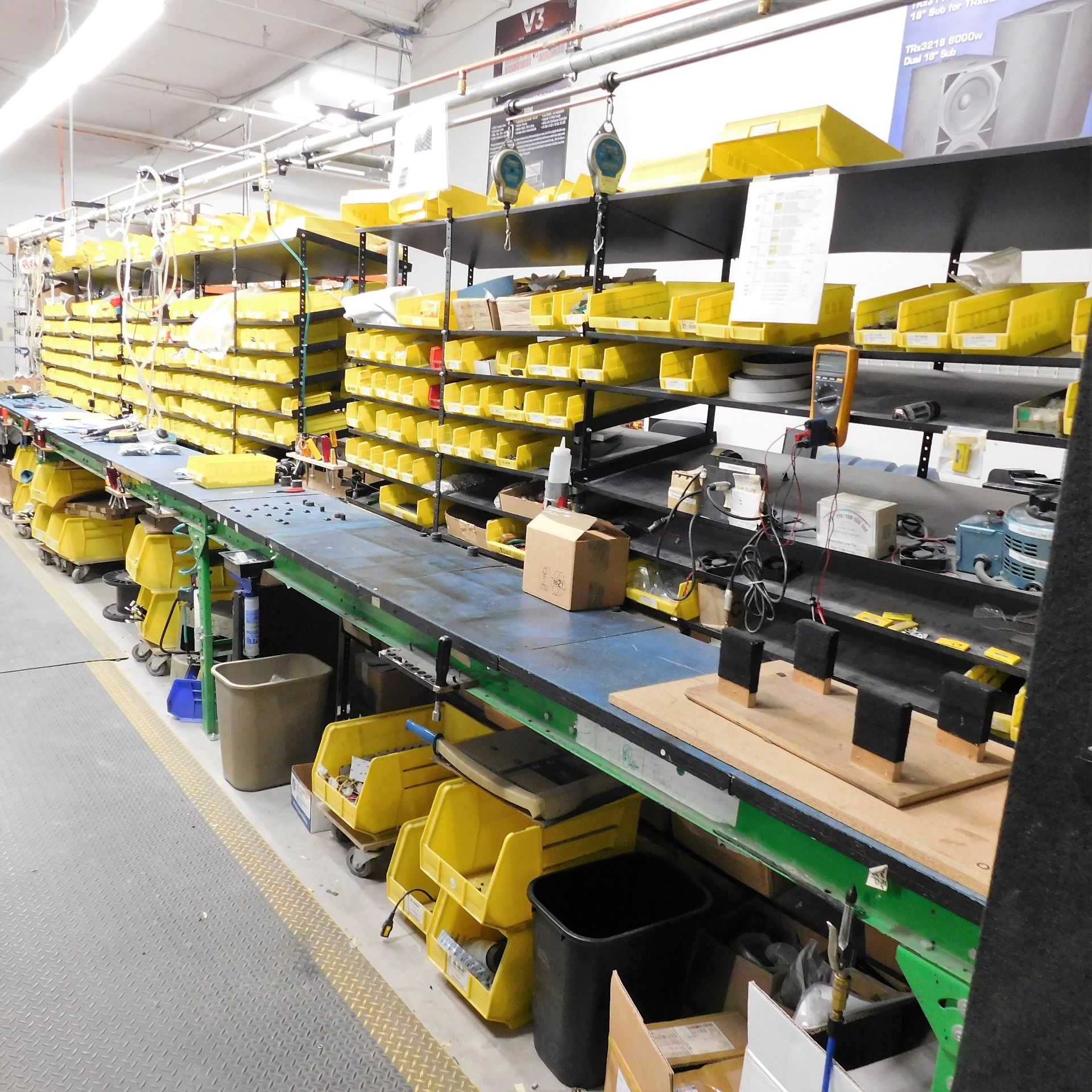 LOT - 28' ELECTRONIC ASSEMBLY LINE TO INCLUDE: 28' ROLLER CONVEYOR, (8) PNEUMATIC TORQUE DRIVERS, - Image 17 of 17