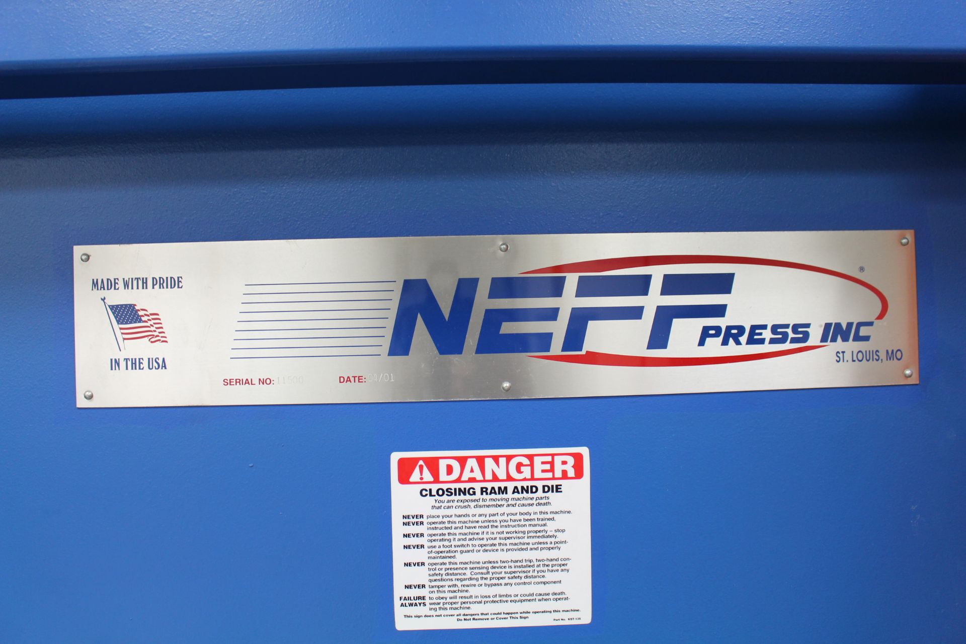 2008 NEFF NN200-50M, HYDRAULIC STRAIGHT-SIDE STAMPING PRESS, 230 TON CAPACITY, BED 54”LR X 40”FB, - Image 10 of 10