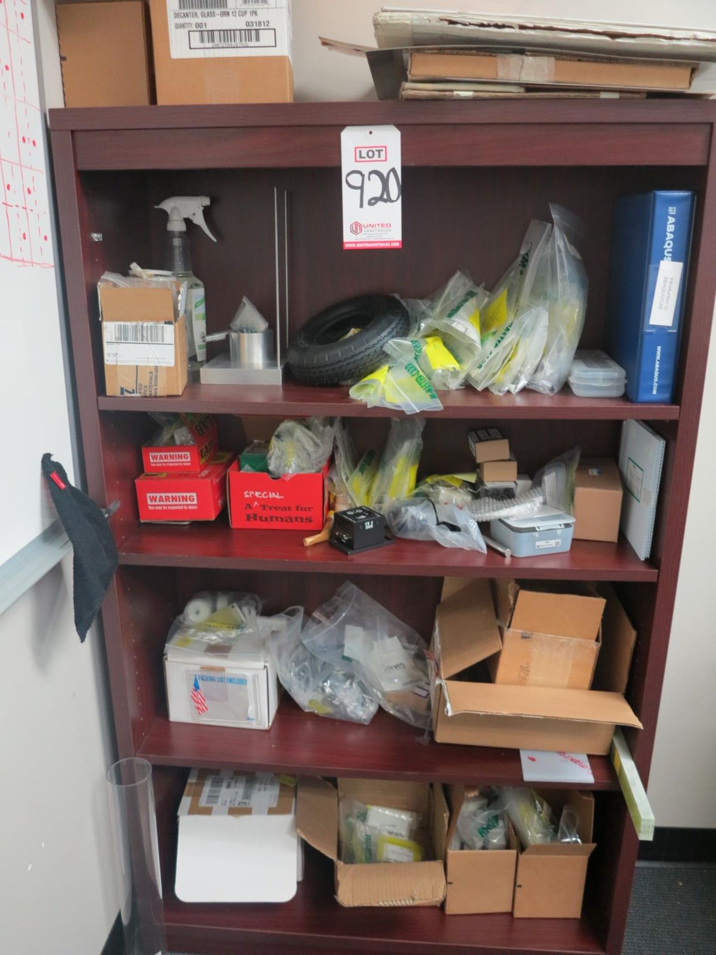 LOT - SHELF W/ CONTENTS TO INCLUDE ELECTRONICS, TOOLBOX, SHEET COPPER