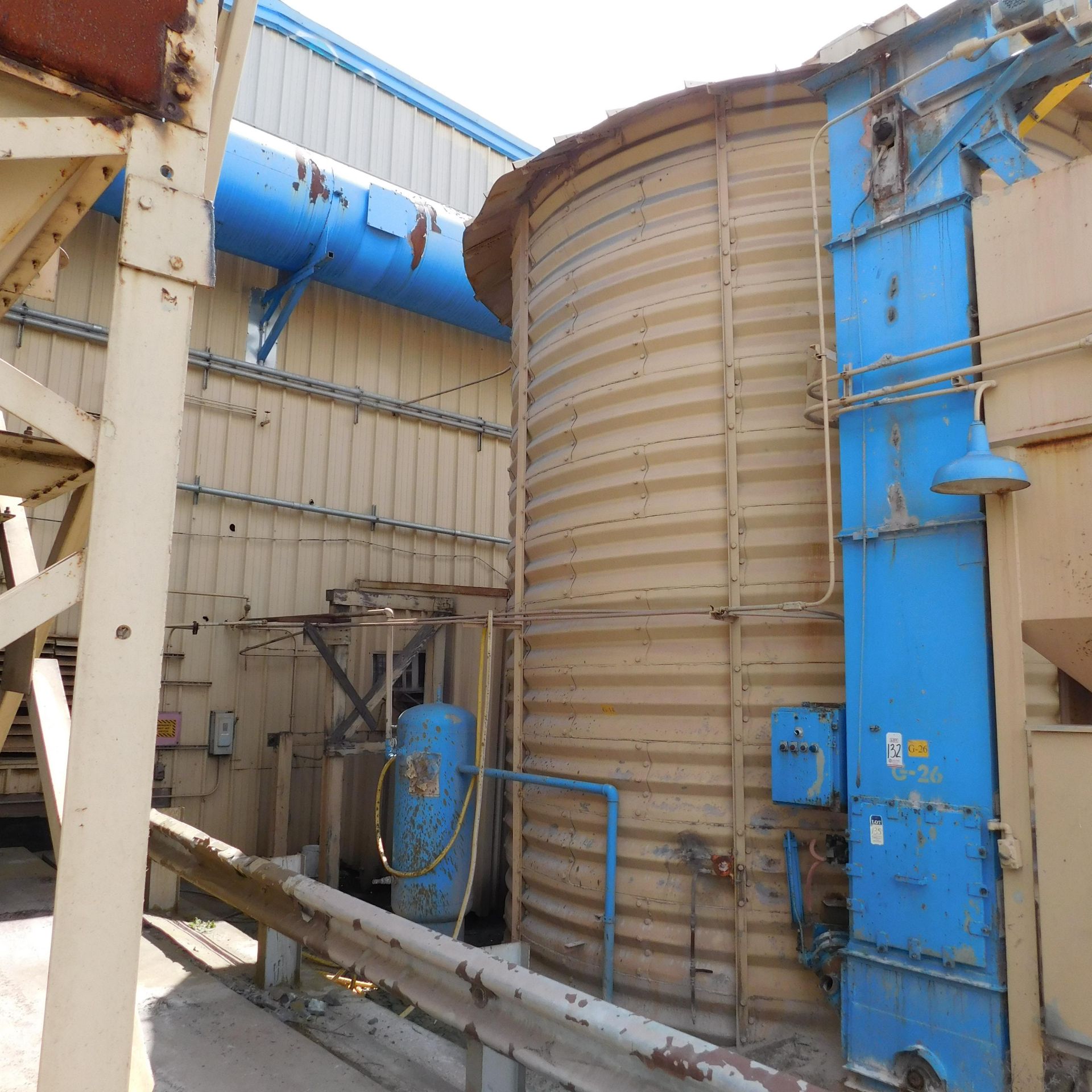 CORRUGATED SAND SILO, W/ BUCKET ELEVATOR & BIN VENT