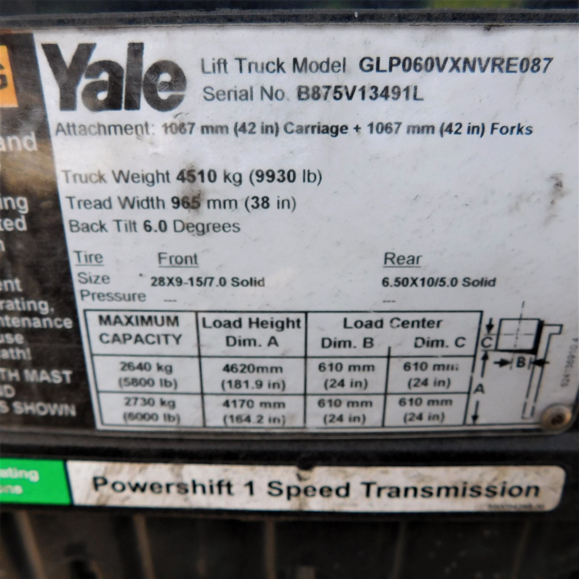 OUT OF SERVICE YALE LPG FORKLIFT, MODEL GLP060VXNVRE087, S/N B875V13491L, 3-STAGE MAST, ROTATOR ATTA - Image 5 of 5