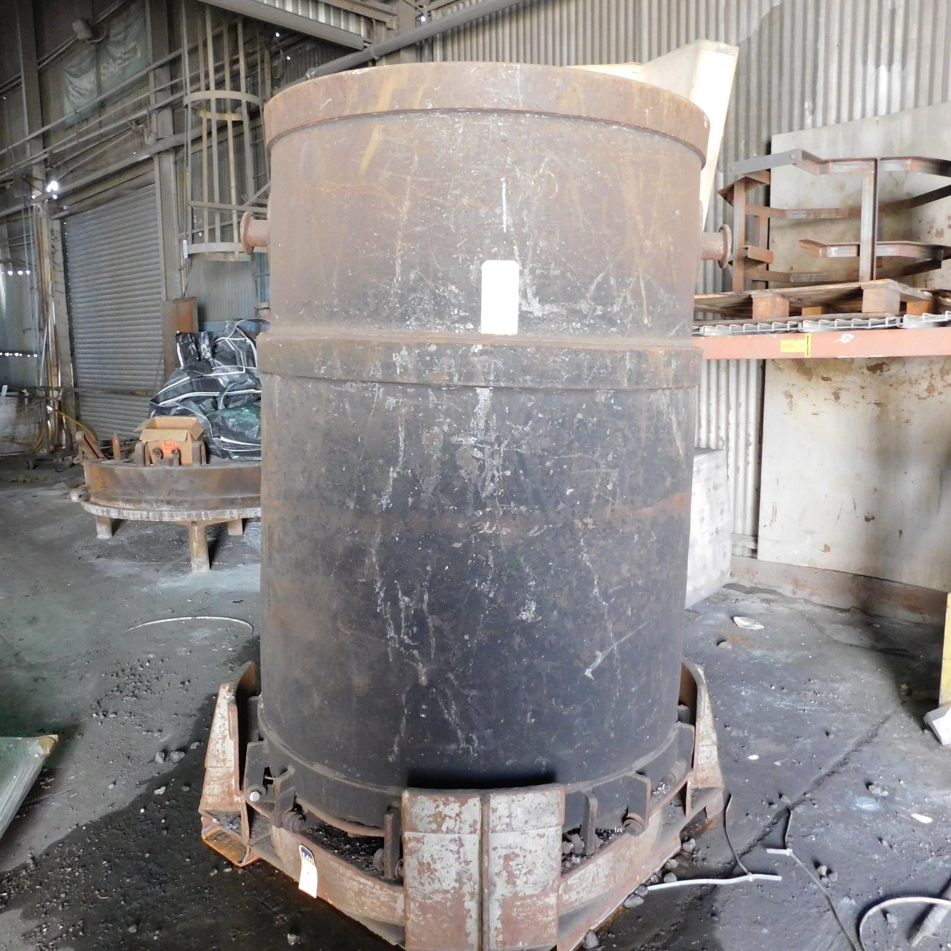 48" DIA. X 72" ARC FURNACE CHARGE BUCKET, LEAF TYPE, W/ STAND